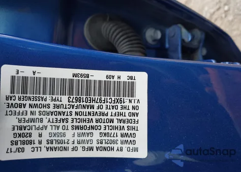 2017 Honda Civic Touring from USA, damaged, VIN 19XFC1F97HE018673